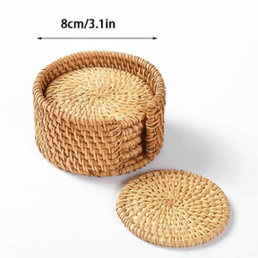 Suporte Copo Rattan Taipei de 6 peças + suporte - Cazehn