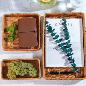 Bandeja Artesanal em Rattan Camboja - Cazehn