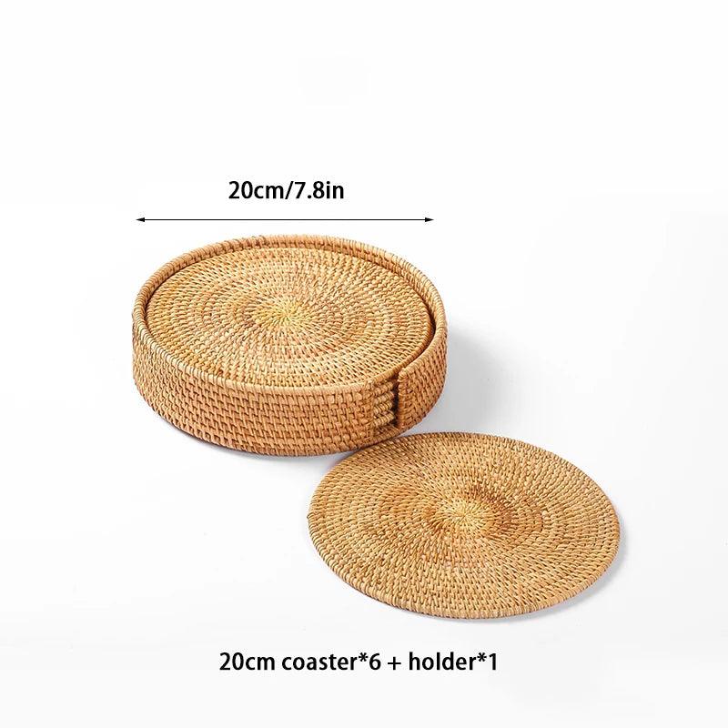 Suporte para Mesa Artesanal em Rattan de 6 peças + Suporte - Cazehn
