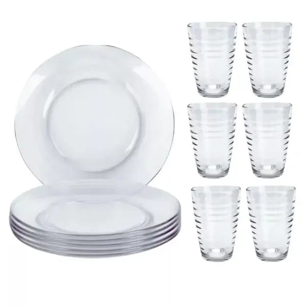 Jogo de Pratos Fundos e Copos de Vidro Arizona 200ml - Cazehn