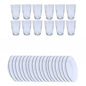 Jogo de Pratos Fundos e Copos de Vidro Arizona 200ml - Cazehn