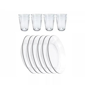 Jogo de Pratos Fundos e Copos de Vidro Arizona 200ml - Cazehn