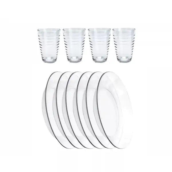 Jogo de Pratos Fundos e Copos de Vidro Arizona 200ml - Cazehn