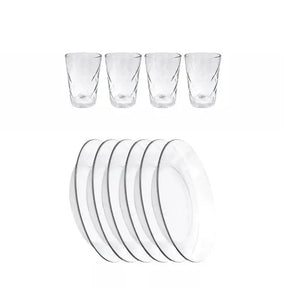 Jogo de Pratos Fundos e Copos de Vidro Arizona 200ml - Cazehn