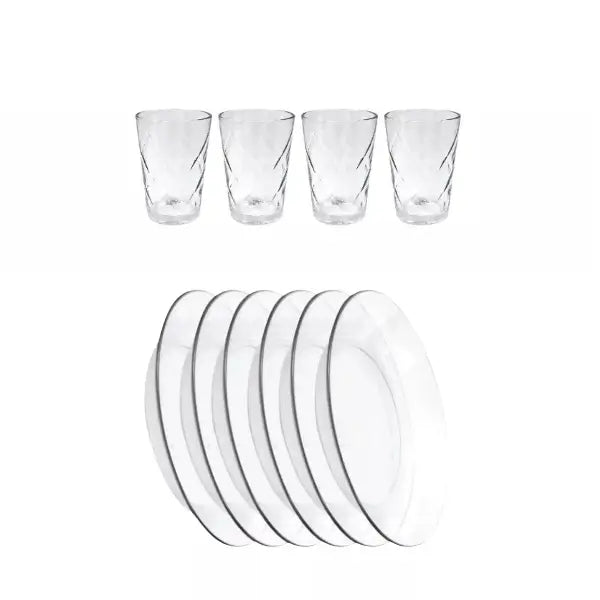 Jogo de Pratos Fundos e Copos de Vidro Arizona 200ml - Cazehn