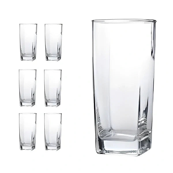 Jogo De 6 Copos Vidro 320ml Bali Quadrado Luxo Transparente - Cazehn