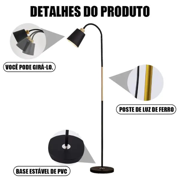 Luminária de chão Preta - Cazehn